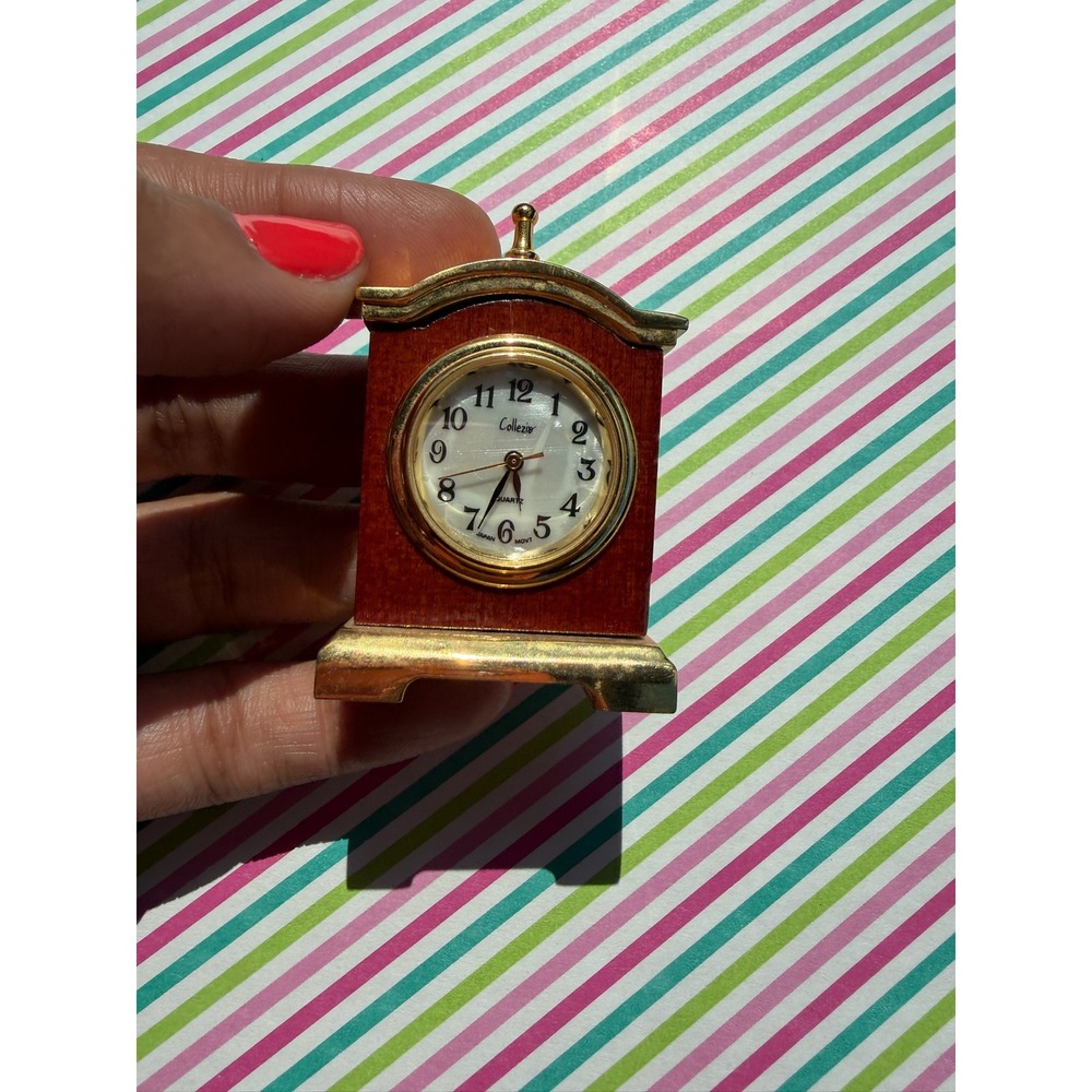 Vintage Collezio Miniature Clock Wood Gold Tone Mother of Pearl Japan Quartz